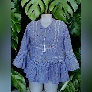 2 Jaase boho, peasant blouse  100% cotton stripes,embroidery, tassel top!